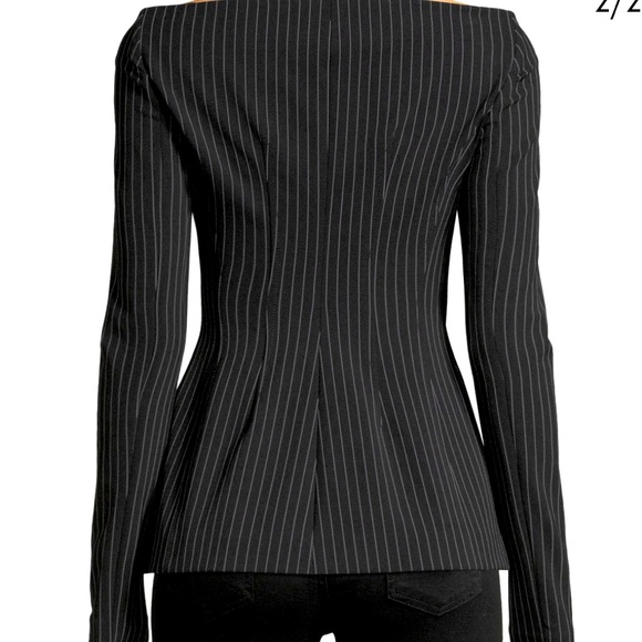 THEORY OFF THE SHOULDER PERFORM TECH PINSTRIPE BLAZER IN BLACK SIZE 2 - Picture 2 of 15